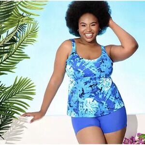 Kim Gravel x Swimsuits For All Dazzle Tie Dye Tankini Top & Shorts Size 14 NWOT